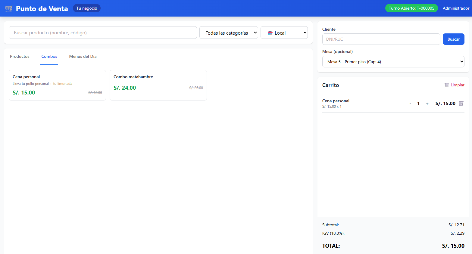 Captura de una pantalla de SmartPOS